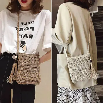 

2019 Straw Tassel Bag Fashion Tote Women Handbags Casual Rattan Crossbody Bag For Ladies Handmade Woven Bohemia Messenger Bags