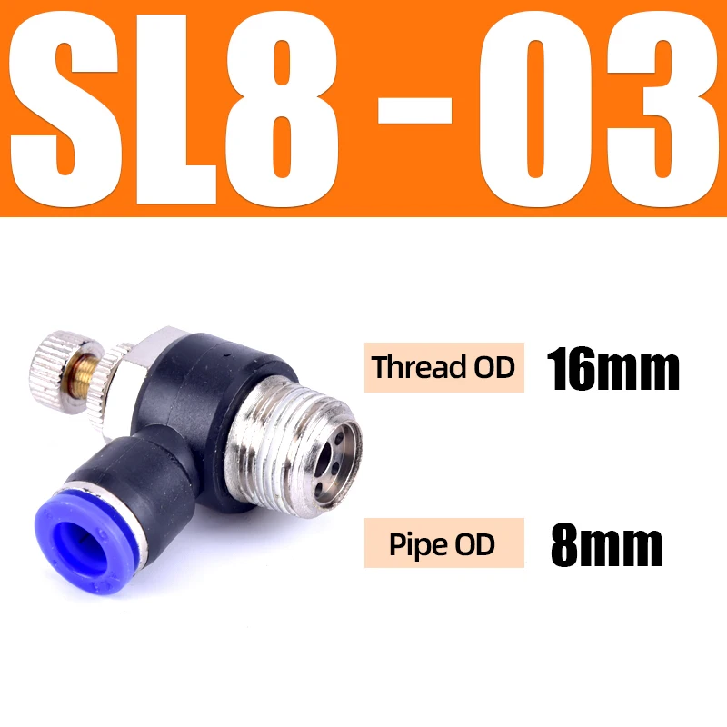 SL8-03 SL 4 6 8 10 12mm Fast connection Pneumatic Fitting M5" 1/8" 1/4" 3/8" 1/2 air speed Regulating valve throttle valve - Цвет: SL8-03
