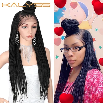 

Kaylss 30 Inches 13x7 Braided Wigs Synthetic Lace Front Wig Updo Braided Wigs with Baby Hair for Black Women Cornrow Braided Wig