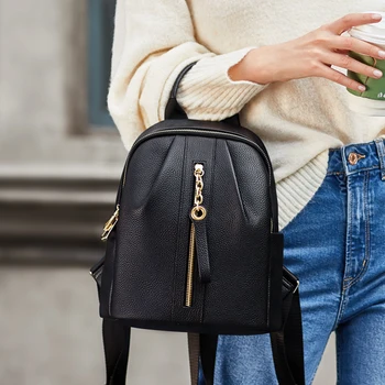 

ZOOLER Women Backpack Genuine Leather School Backpacks For Teenage Girls Black Soft Casual Travel Bolsas Feminima Women Bags