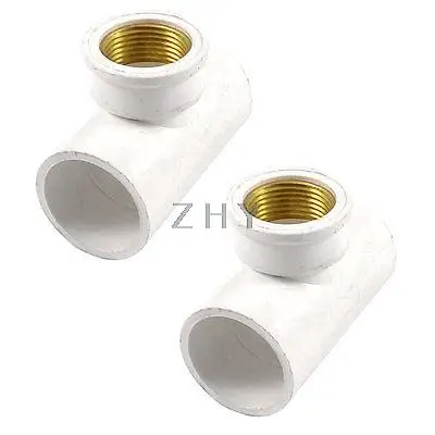 

White PVC 25mm Female Thread Diameter Three Way Tee Fitting Wire Pipe Connector