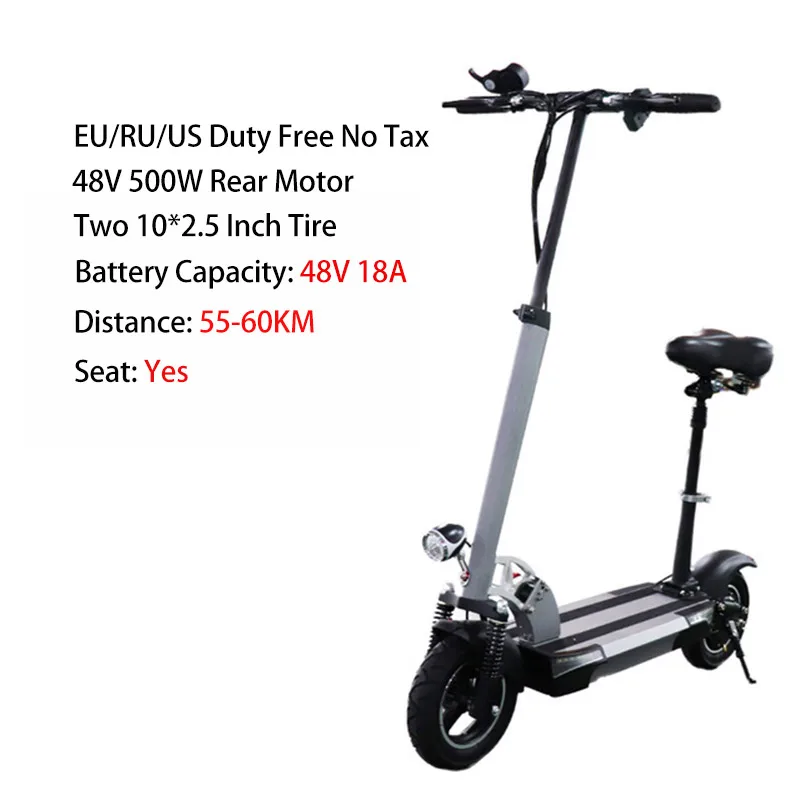 Powerful Electric Scooter with Seat 48V 500W Motor 10 Inch Tire Electric Scooter for Adult Folding Patinete Electrico Adulto Men - Цвет: Silver 48V18A Seat