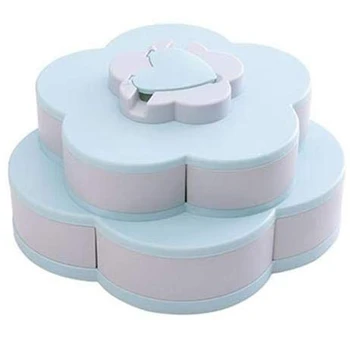 

Funny Petal-Shaped Rotating Snack Serving Tray Sectional Candy Nut Box Party Snack Tray with Phone Holder(Blue)