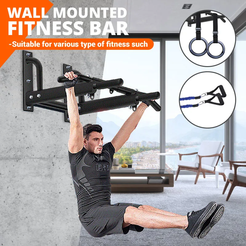 US $64.98 Wall Mounted Horizontal Bars Set with Resistance BandHand Ring Home Gym Chin Up Pull Up Training Bar Sport Fitness Equipment