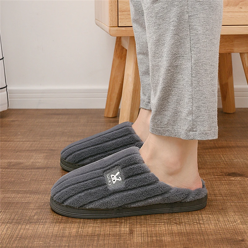 

Couple models new winter Mens warm slippers embroidery Rabbit Non-slip Solid color Floor Home flat slides Bedroom Shoes A40