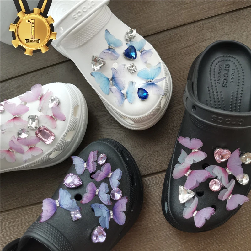 Tela mariposa cocodrilo Charms diseñador DIY calidad diamantes de imitación zapatos Decaration Jibb para hebilla niños niñas mujeres regalos|Decoraciones de calzado| -
