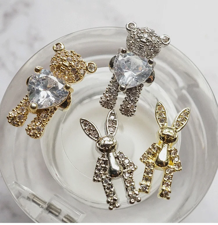 10 Stück Kaninchen Kleiner Bär Legierung Zirkon Kristalle Strass Nagelschmuck Nail Art Dekorationen Nägel Zubehör Charms Zubehör – Detail 1