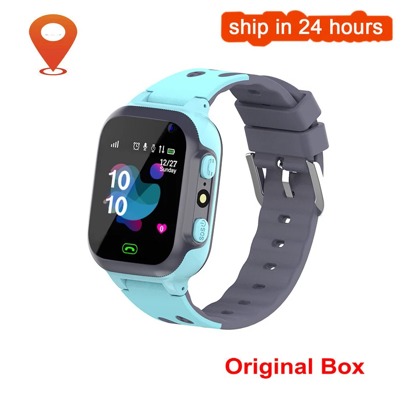Blue with box Детские Смарт-часы для детей, SOS, анти-потеря, водонепроницаемые Смарт-часы для детей, 2G, sim-карта, часы с отслеживанием местоположения - Цвет: Blue with box
