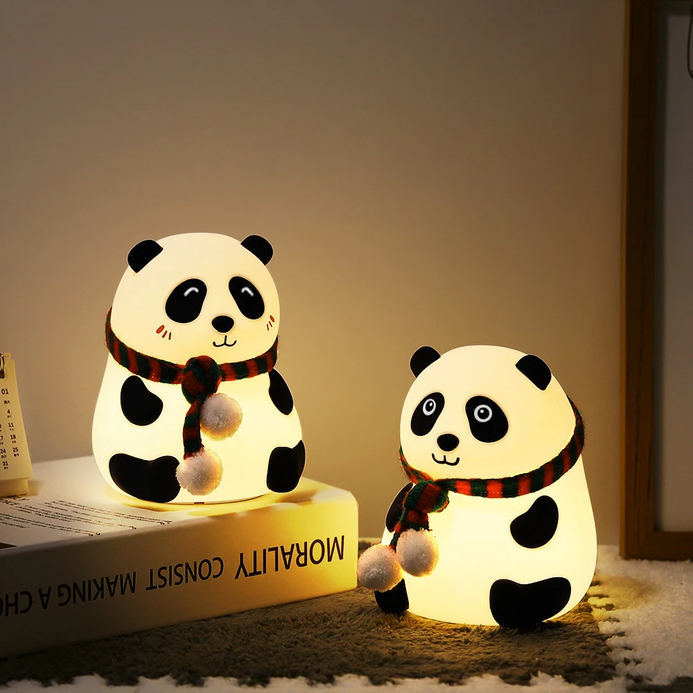 

Lovely Panda Silicone Touch Sensor Night Light LED Kids Baby Lamps 7 Colors USB children's table Lights For Girl Friend