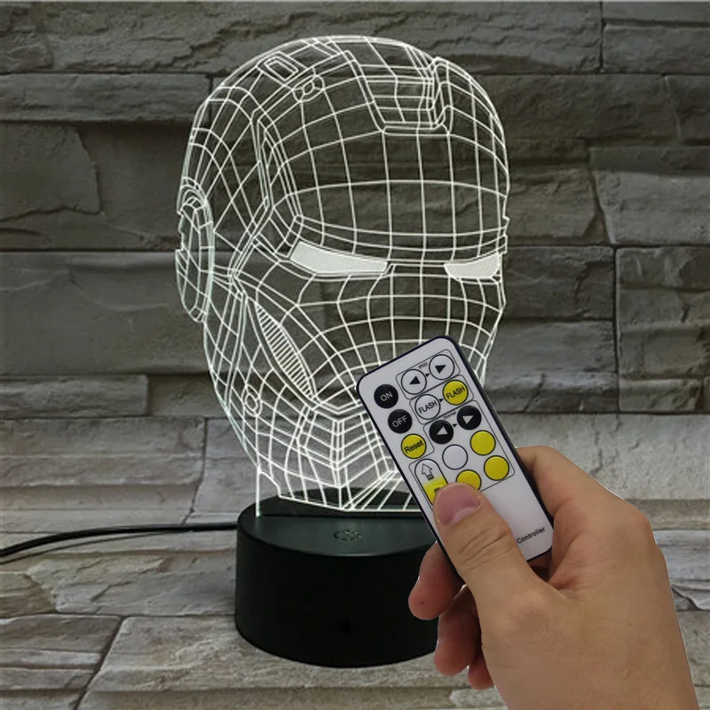 

Colorful Remote Control 3D Helmet Visual Lamp Touch Stereo Illusion Lamp Small Night Lamp