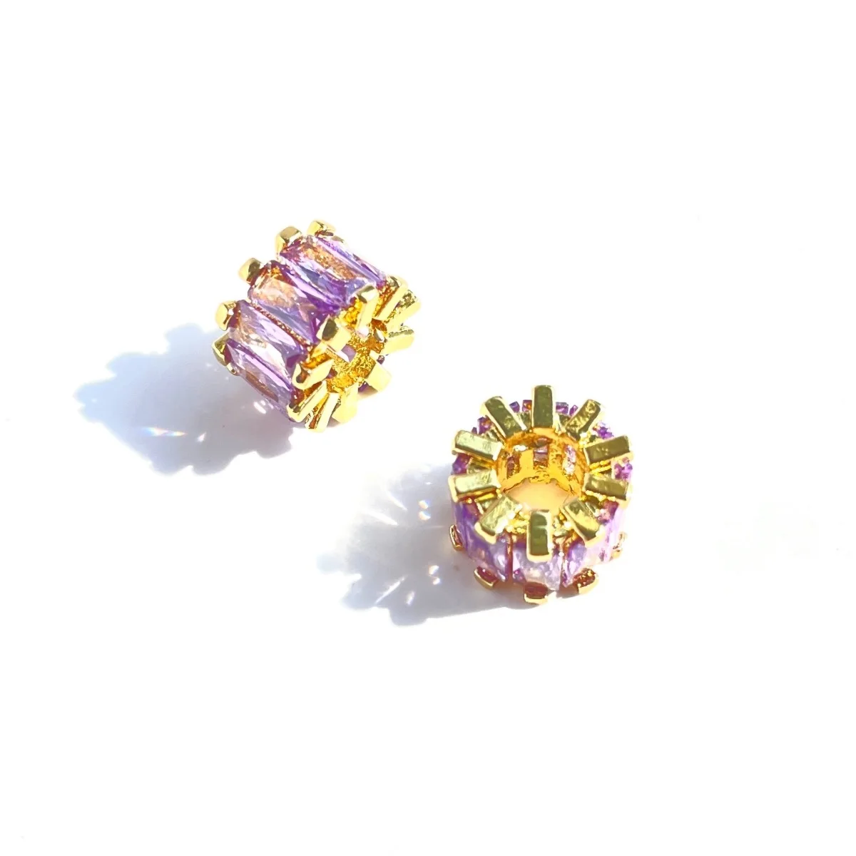 10pcs Clear Purple Zirconia Paved Hole Wheel Spacer Beads for Women Jewelry Bracelet Girl Necklace Making Waist Accessory Supply