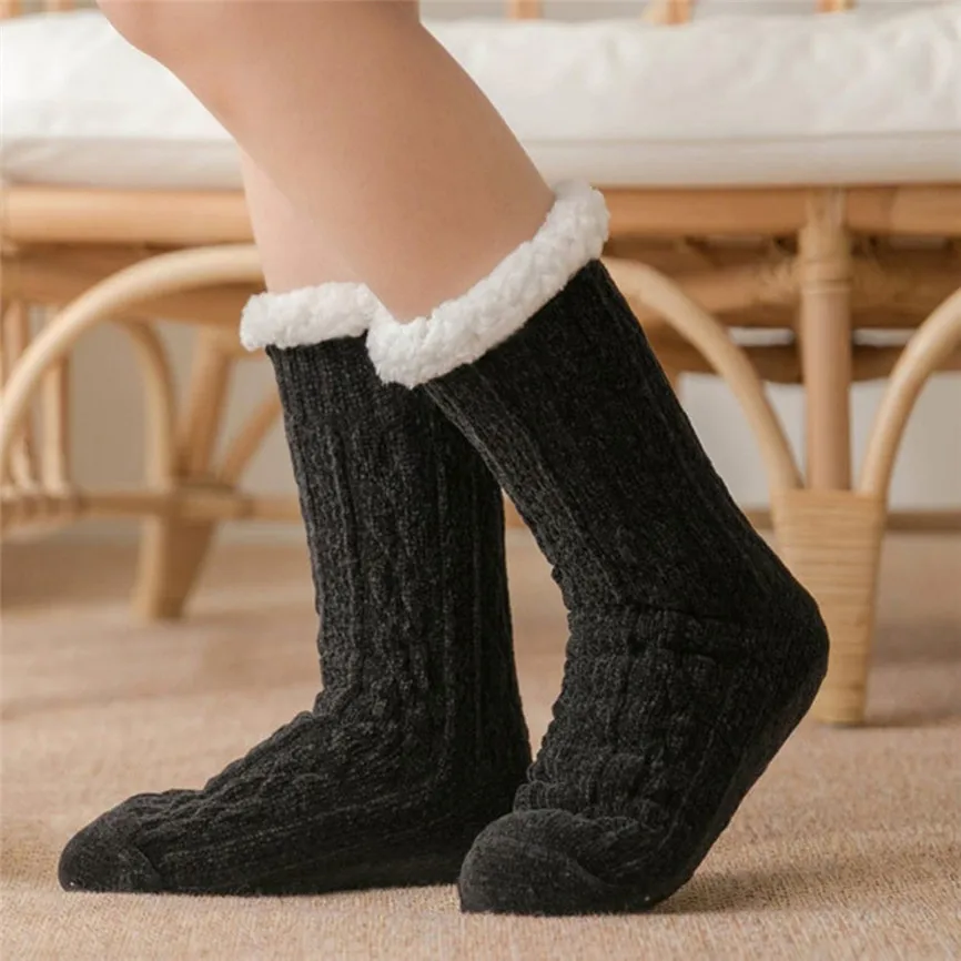 Christmas Socks Winter Warm Female Multicolor Thicken Thermal Wool Cashmere Snow Socks Seamless Velvet Anti-slip Floor Socks z3