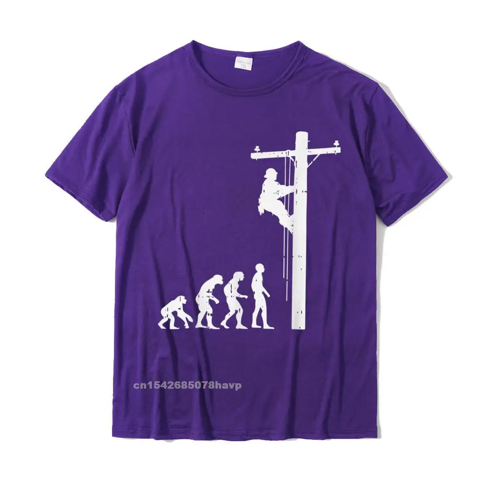 Casual Man Faddish Printed On Tops Shirt O Neck Mother Day Pure Cotton Top T-shirts Custom Short Sleeve Clothing Shirt Lineman Evolution Funny Power Electrical Electrician Gift T-Shirt__1946. purple