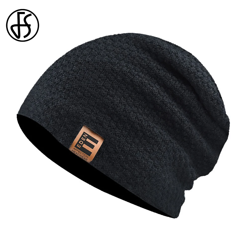FS Winter Warm Women Men Hat Slouch Baggy Hats Solid Knitted Skullies Beanies Black Wine Red Thick Streetwear Hip Hop Caps | Аксессуары