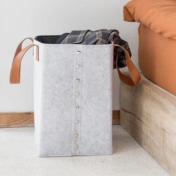 

Felt Storage Basket with Open Buttons Dirty Clothes Laundry Basket Foldable Clothing Bags Child Kids Toys Organizer Hamper