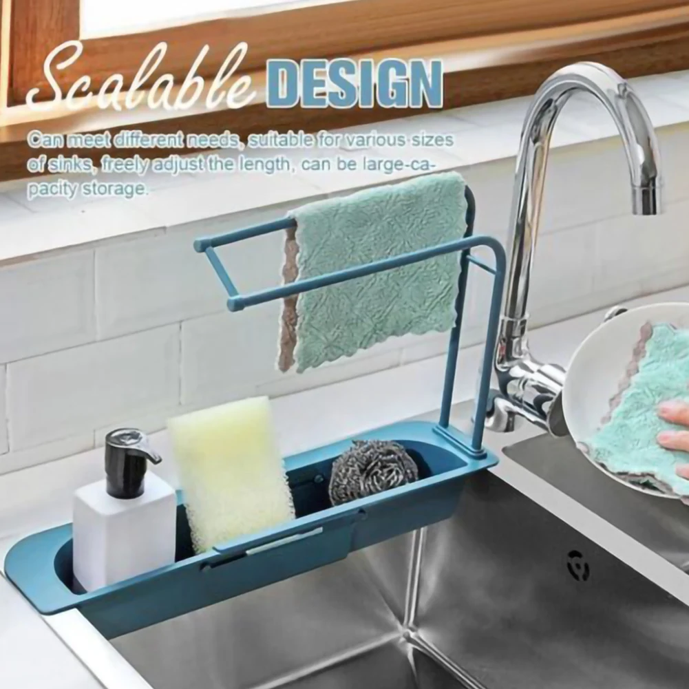 

Telescopic Sink Storage Rack Sink Rack Holder Expandable Storage Drain Basket Kitchen Accessories Household Adjustment Drain