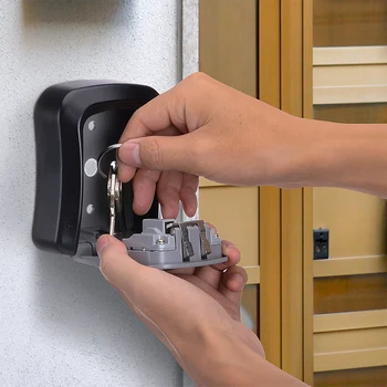 

With 4 Digit Combination Lock Aluminium Alloy Wall Mounted Keybox Safe Durable Outdoor Password Padlock Storage Box