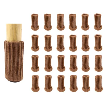 

24PCS Knitted Chair Leg Socks Furniture Anti-Slip Floor Protective Cover Solid Color Chair Feet Covers Home Decor
