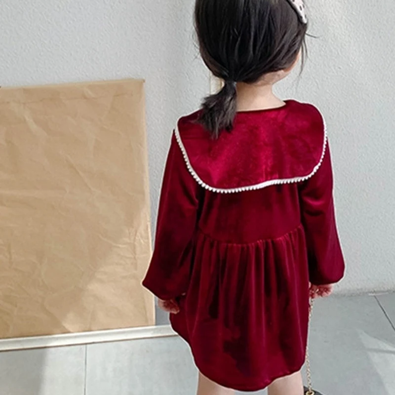 Г. Зимнее бархатное платье Vestidos для девочек, детские платья принцессы с длинными рукавами, винтажные платья с кукольным воротником Vestidos S10221