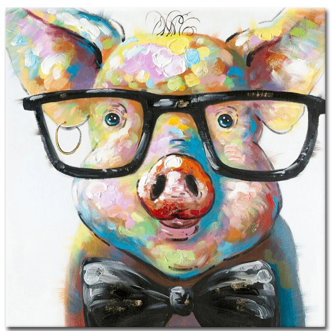 Cute Pig with Glasses Oil Paintings for Living Room Decor Hand Painted on Canvas Wall Art for Home Decor Paintings Modern Art