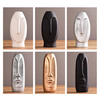 

Modern Minimalist Ceramic Abstract Vase Creative Black and White Human Face Home Decorative Flower Arranger Handicraft A