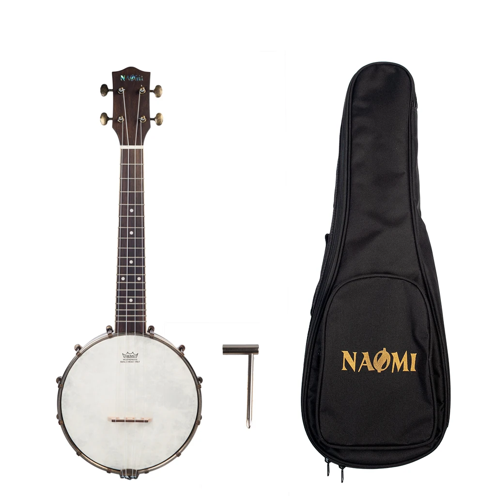 24 дюйма банджо Banjolele Гавайская гитара укулеле банджо Комплект 4-струнная Винтаж-покрытием с сумкой ключ, дюймовый стандарт