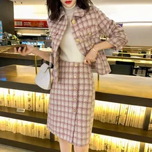 Woolen Loose Coat 2020 With The Season Plover Grid Short Fund Jacket Half-body Skirt Small Real Two Paper Suit Suit-dress Woolen Loose Coat 2020 With The Season Plover Grid Short Fund Jacket Half-body Skirt Small Real Two Paper Suit Suit-dress