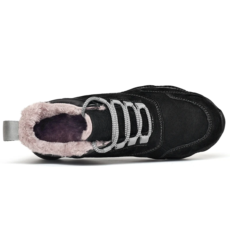 black warm plush Мужская повседневная обувь из натуральной кожи; Лидер продаж; зимняя обувь; мужские кроссовки; мужские теплые плюшевые мужские ботинки; нескользящая резиновая подошва - Цвет: black warm plush