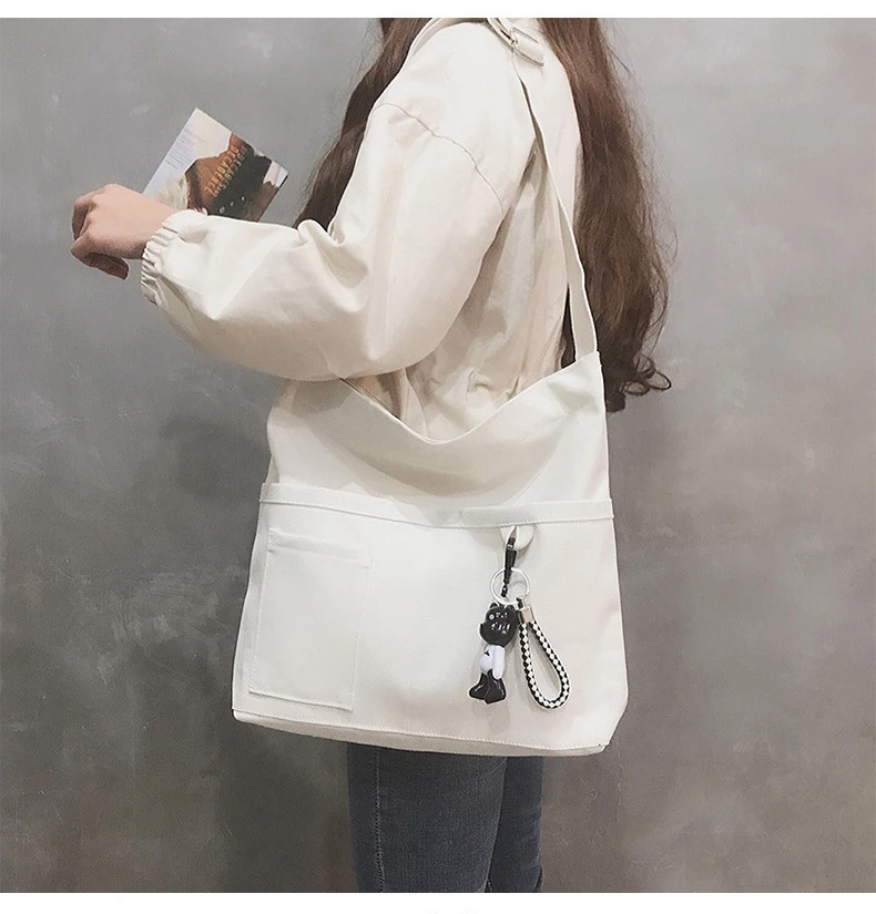 New Lady's Cross-body Bag Canvas Art Plain Color Single Shoulder Bag College and High School Remedial Bag Class Bag
