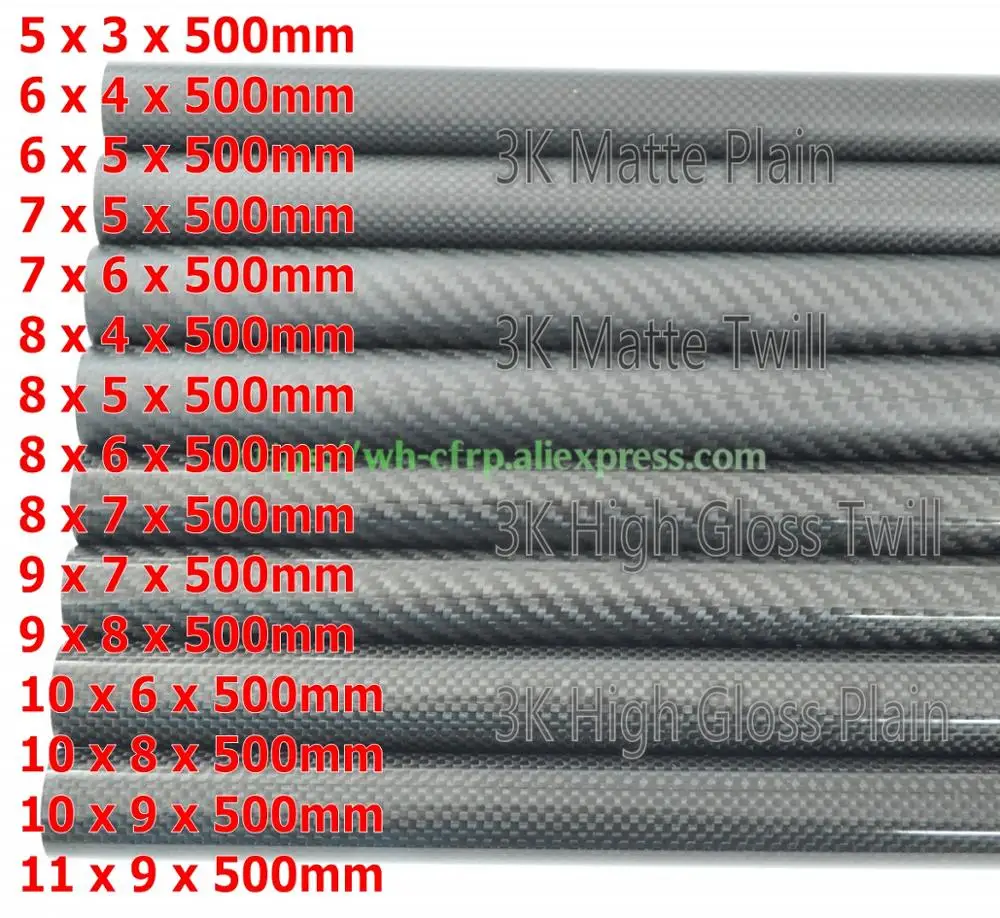 

3k Carbon Fiber Tube L 500MM OD 5mm 6mm 7mm 8mm 9mm 10mm 11mm , with 100% full carbon, Japan 3k improve material