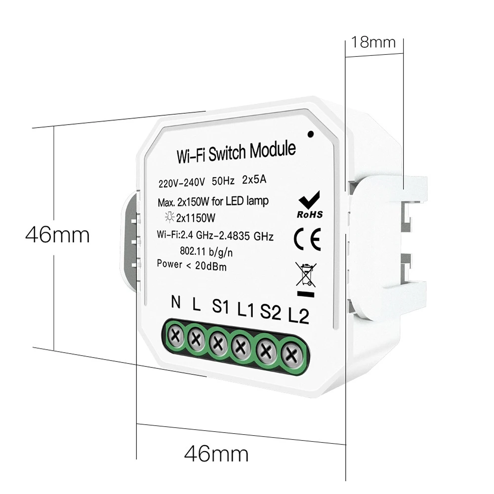 Wi-Fi переключатель модуль 2 банды 2 способ WiFi дистанционный переключатель освещения Diy выключатель модуль Smart Life/Tuya приложение дистанционное управление
