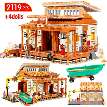 

2119pcs Creator Ideas Movie Series Friends House Shipyard Building Block Fishing Boat Repair Shop City Bricks Toys For Children