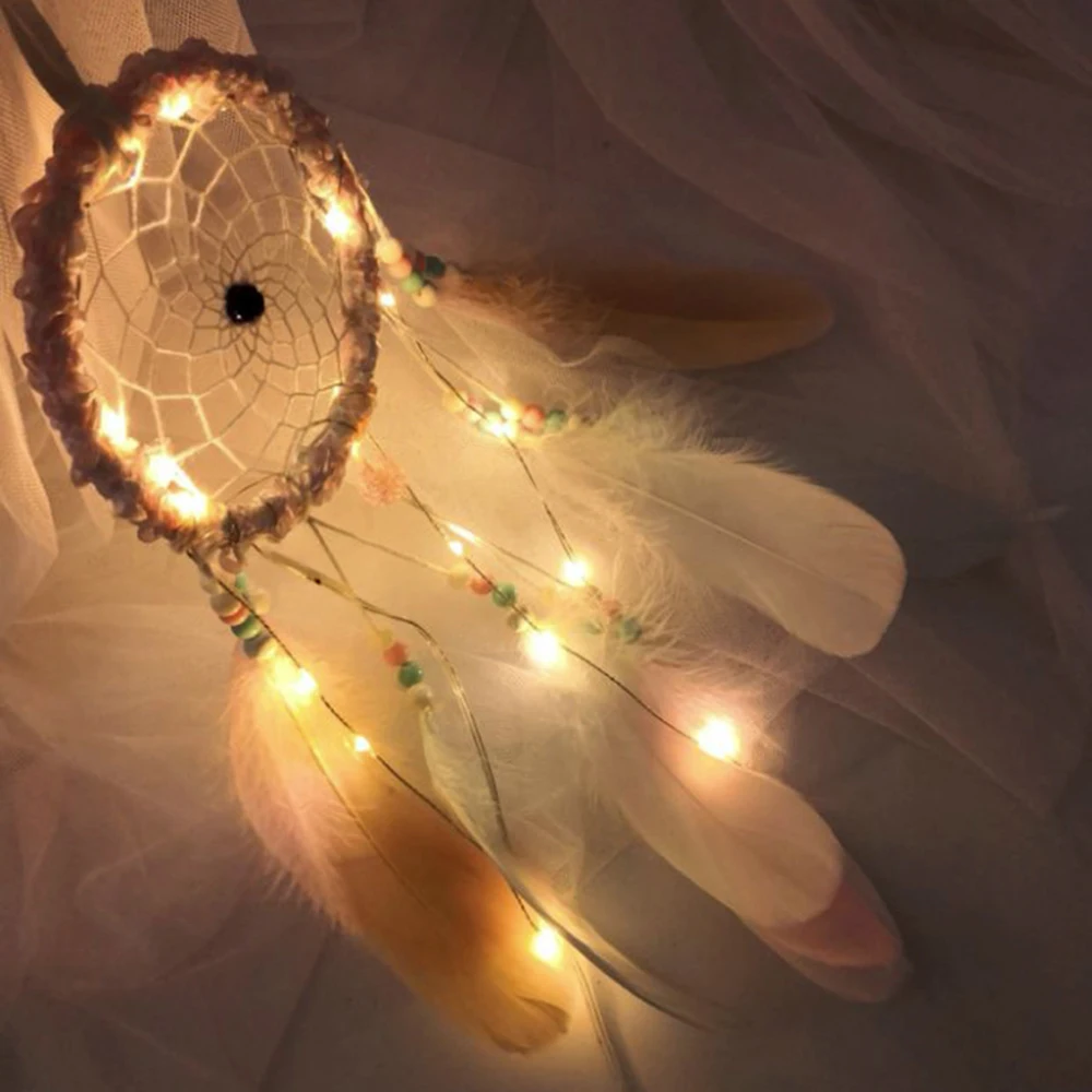 Dreamcatcher Dromenvanger Hanging Wind Chimes White Feather Gift Night Light Wedding Decoration