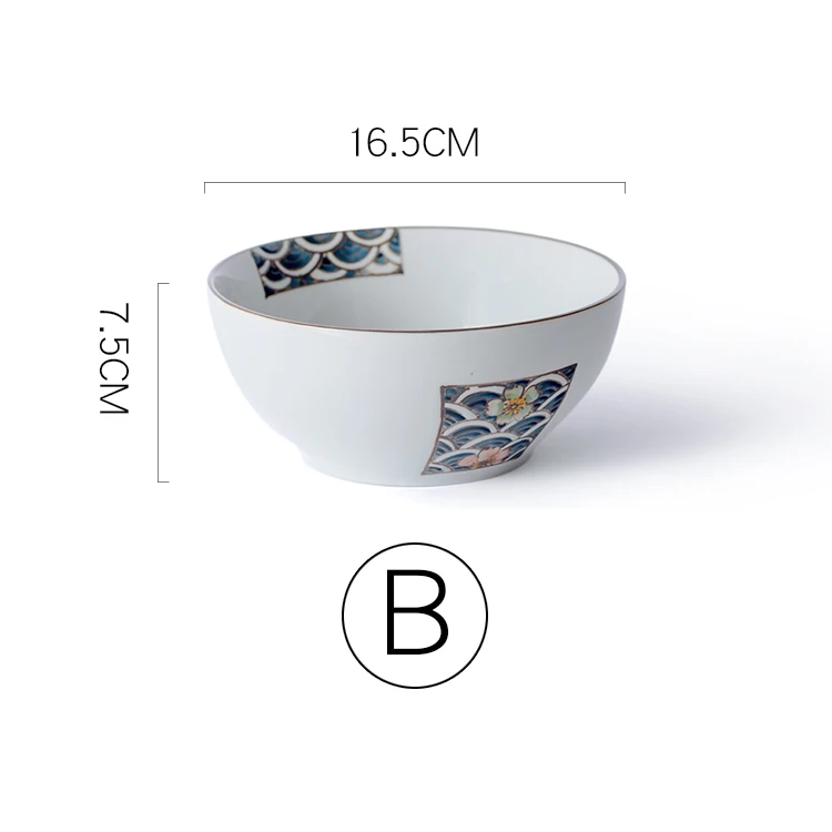 6,5 дюймов Японская чаша рамен керамическая миска для лапши Цветок Фрукты посуда круглая миска для супа 800 мл - Цвет: B