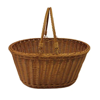 

Simulation Vine Basket with Double Folding Handles Wicker Easter Basket Storage Of Plastic Easter Eggs and Easter Candy Willow P