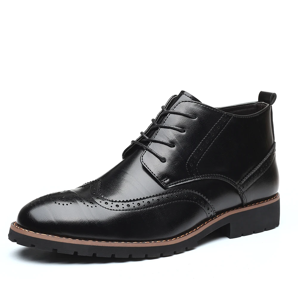Collective Men's Lace-up Motorcycle Boots Dress Casual Comfort Chelsea Boot Zapatos Men Shoes Ankle Brogue Black | Обувь