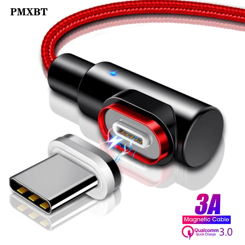 Магнитный usb кабель для зарядки 90 градусов 3 а быстрый для iphone 8 pin/Micro USB/type C быстрое зарядное устройство для samsung Android Phone шнур для передачи данных