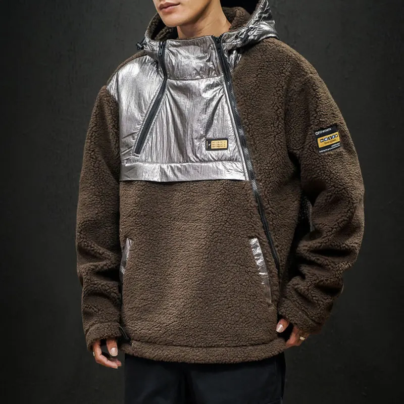 Autumn And Winter New Style Men's Loose And Plus-sized Hooded Joint Coat Couple Clothes Lambs Wool Cotton-padded Clothes Casual