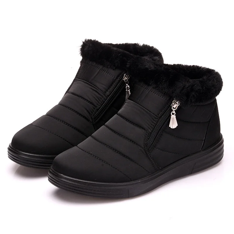 Black New Ankle Boots For Women Winter Boots Waterproof Boots Female Winter Shoes Women Boots Red Plush Snow Boots Fashion Zipper - Color: Black