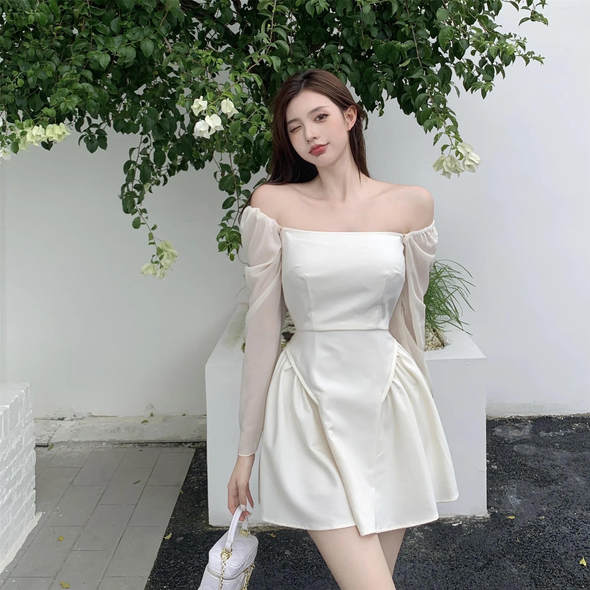 CMAZ Price Early Autumn New Temperament Waist-Controlled Slimming Long Sleeve Tube Top Short Type Dress | Женская одежда