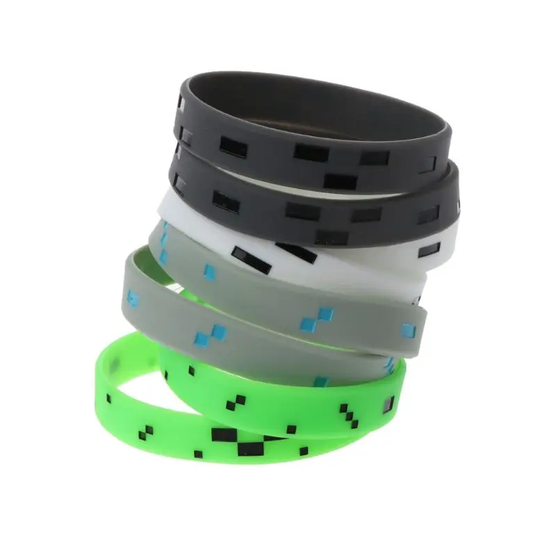 

8Pcs Mixed Pixelated Miner Crafting Style Character Bracelets Silicone Wristband