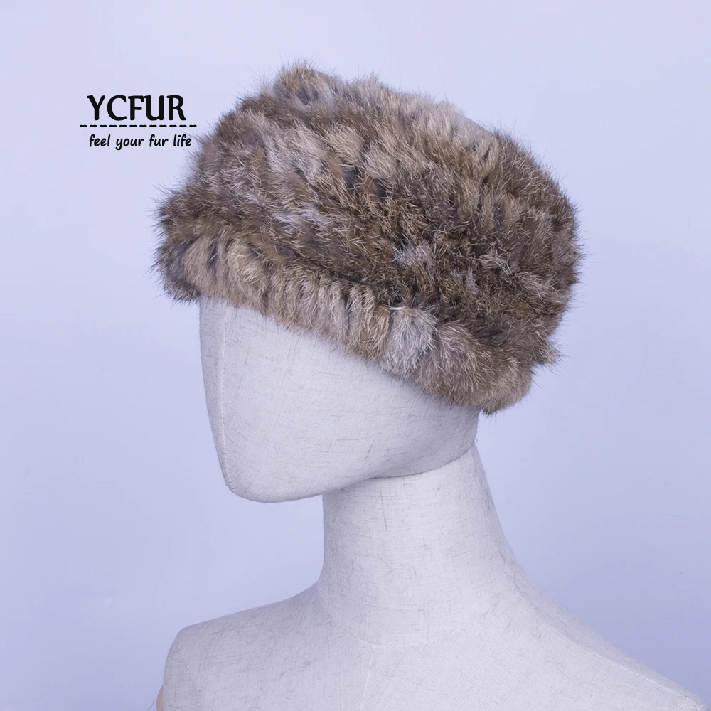 YCFUR, настоящая Меховая повязка, тюрбан, головной убор для женщин, женский вязаный кроличий мех, ушные сережки, аксессуары для волос, шарф, женский шарф-кольцо