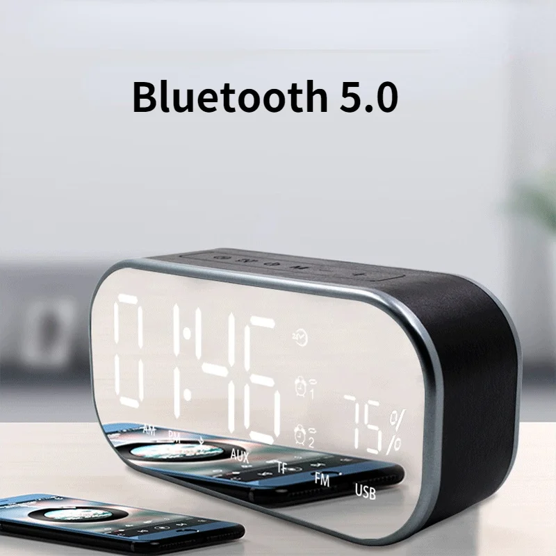 

Зеркальный двойной будильник Громкая связь беспроводной Bluetooth динамик голосовое вещание поддержка USB флеш-накопителя карта памяти by6630