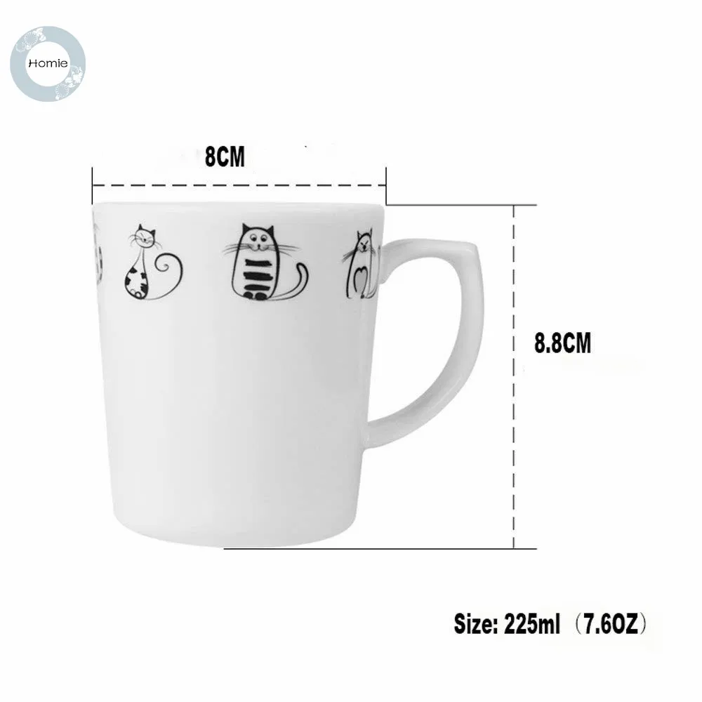 Super Cute Cat Ceramic Mug, Coffee Milk Tea Ceramic Mugs Morning Cup with Cat Lovely Kitty Cup Novelty for Cat Lovers,Birthdays Party Kitchen Birthday Wedding Catering Meow Porcelain 7.6OZ3