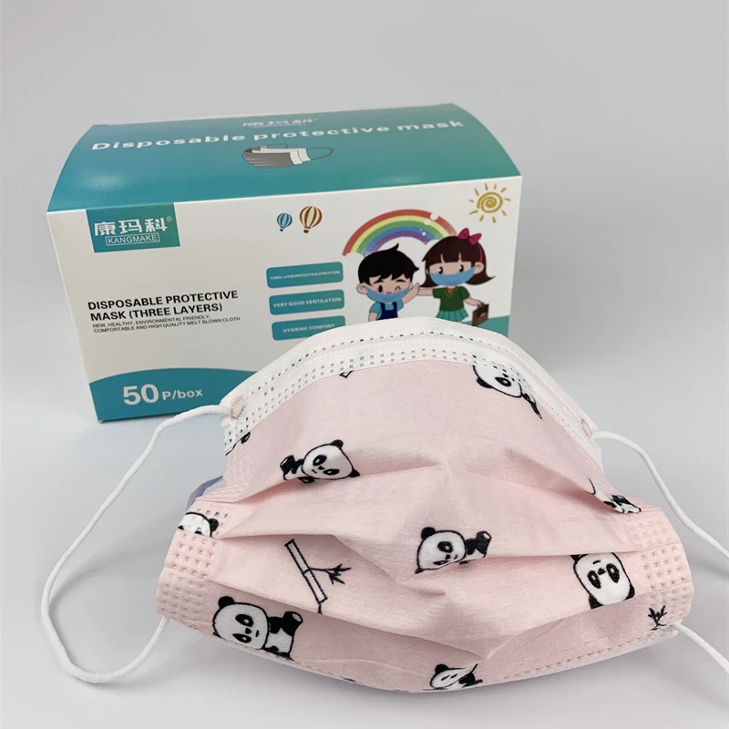KANGMAKE 50PCS Pink Panda Children Protective Disposable Face Mask Mаска Mаски Mascarillas Masque Jetable Facial Enfant Fille