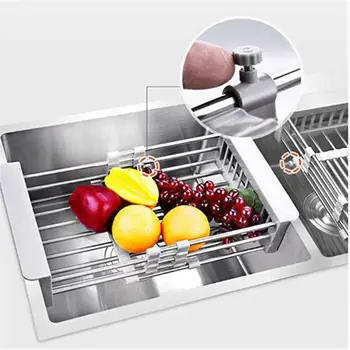

Adjustable Sink Dish Drying Rack Kitchen Organizer Stainless Steel Sink Drain Basket Vegetable Fruit Holder Storage Rack H99F
