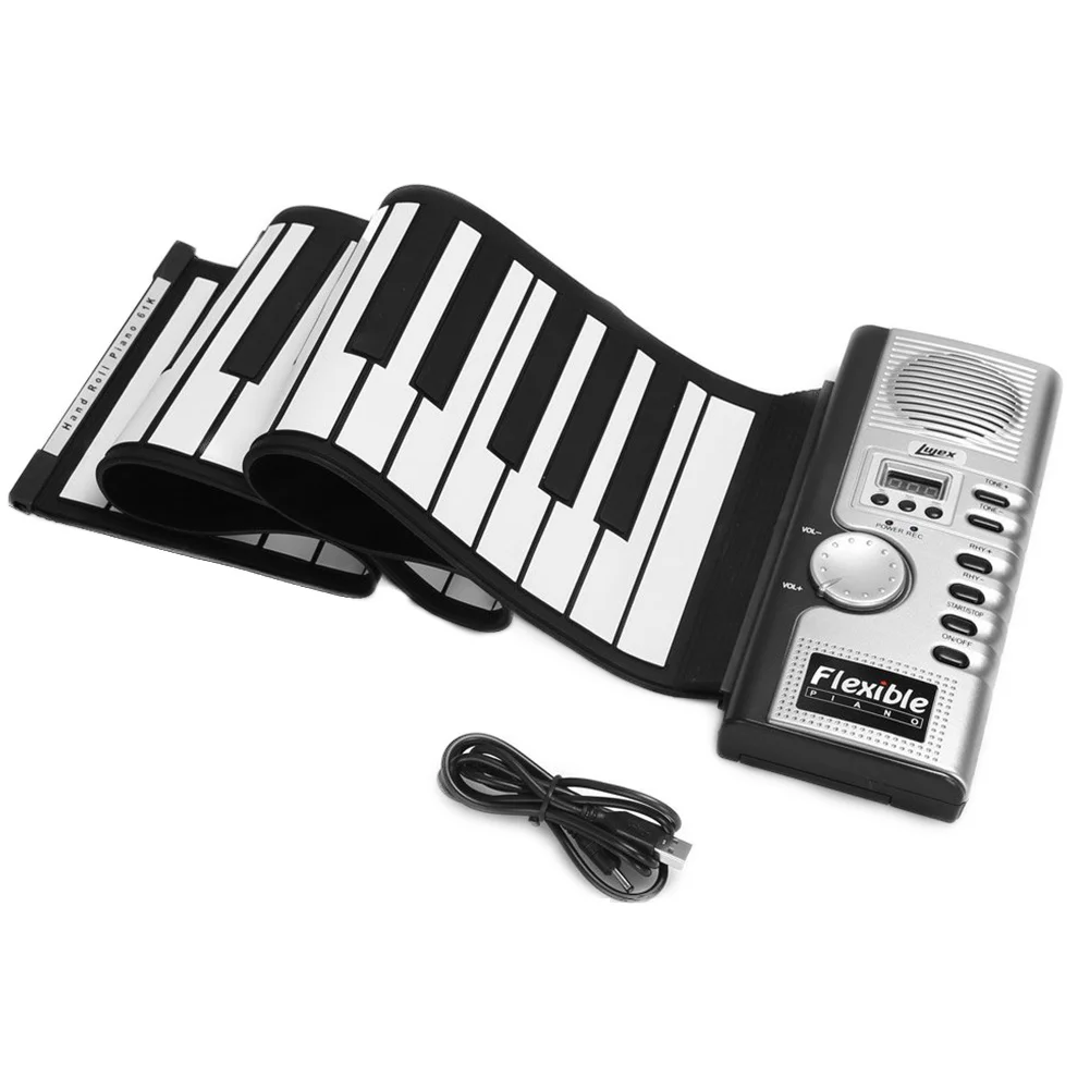 

Foldable Piano Silicone Soft Keyboard Electric Flexible Digital Roll Up 61 Keys Children
