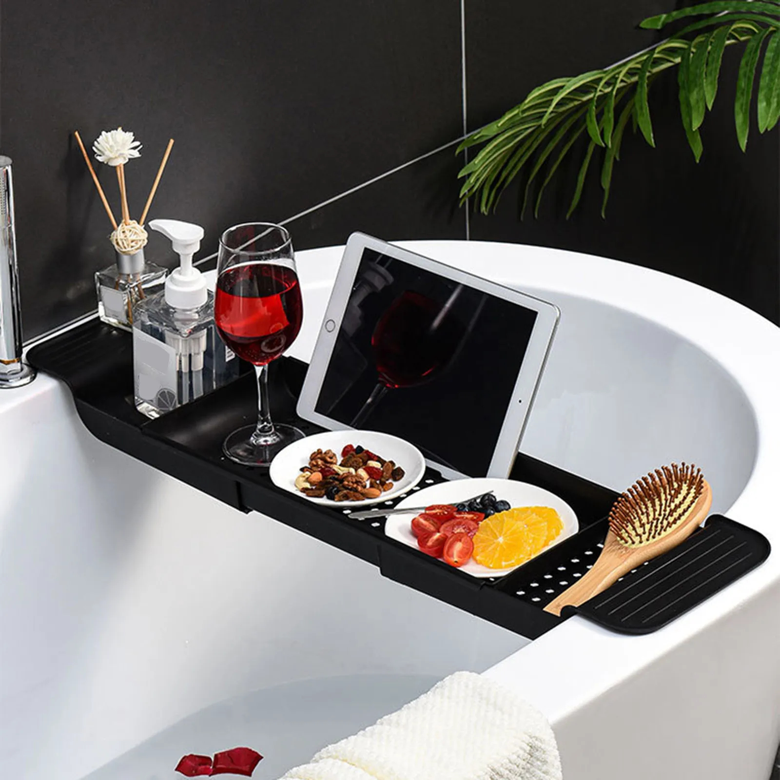 Expandable Plastic Bathtub Tray Spa Bathtub Caddy Organizer Rack Book Phone Table Holder Non Slip Bottom Bath Tub Tray Shelf