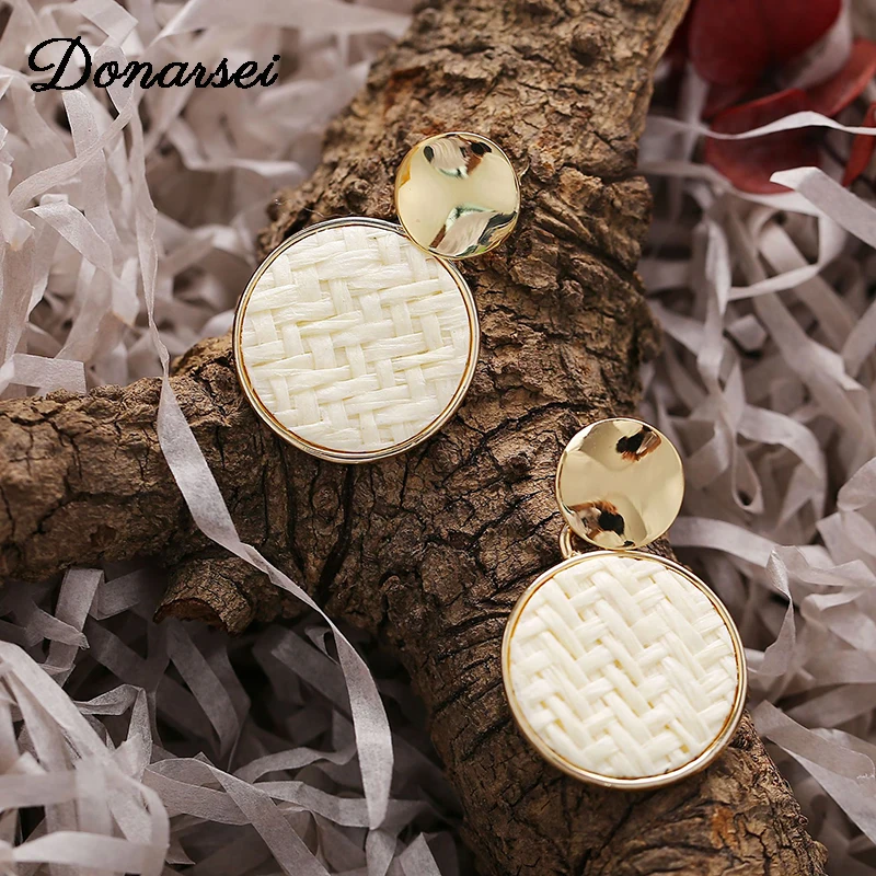 

Donarsei New Boho Geometric Rattan Earrings For Women Ethnic Leopard Handmade Wood Knit Drop Dangle Earrings
