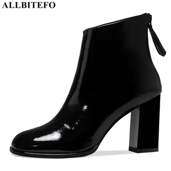 

ALLBITEFO sexy high heels genuine leather ankle boots for women thick heels autumn women boots women high heel shoes girls heels